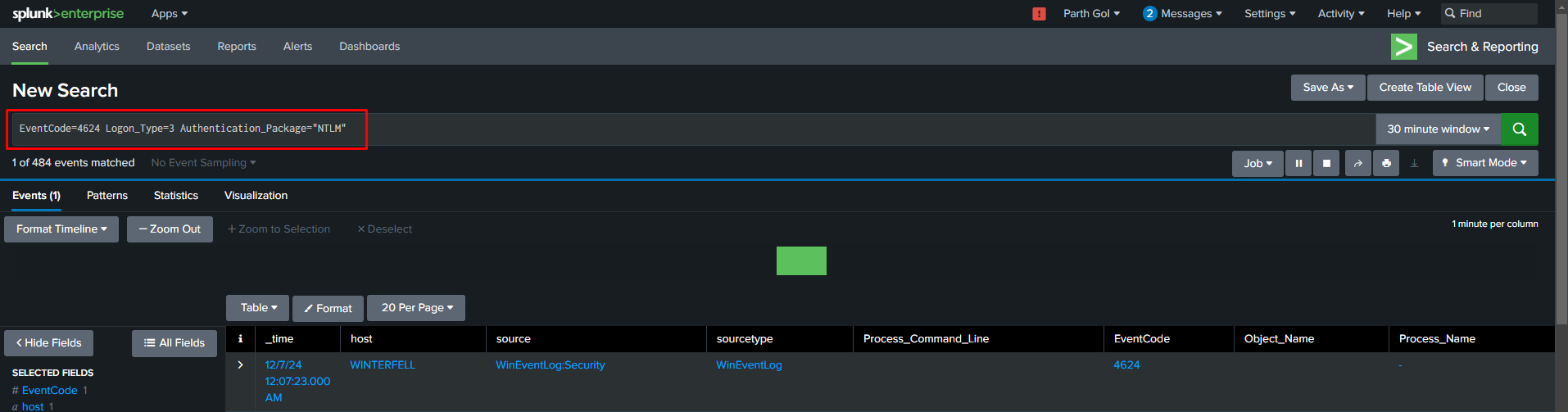 Event log search in Splunk using Sigma rule SPL converted query